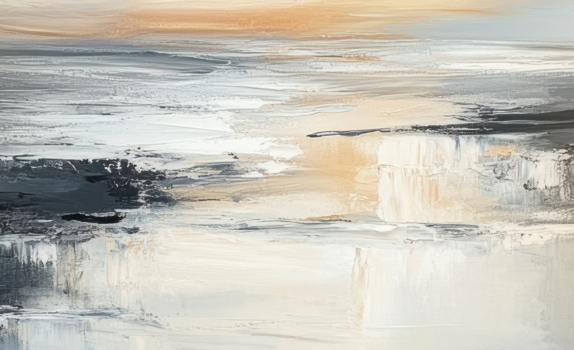 Abstract painting of a misty sun setting over a Irish beach.