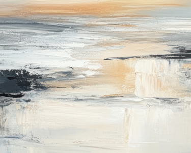 Abstract painting of a misty sun setting over a Irish beach.