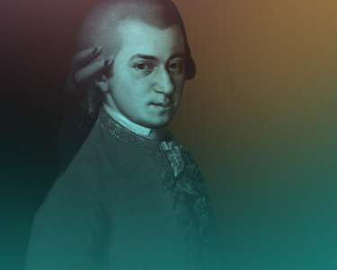 A portrait of Mozart with the 25/26 Season branding overlay.