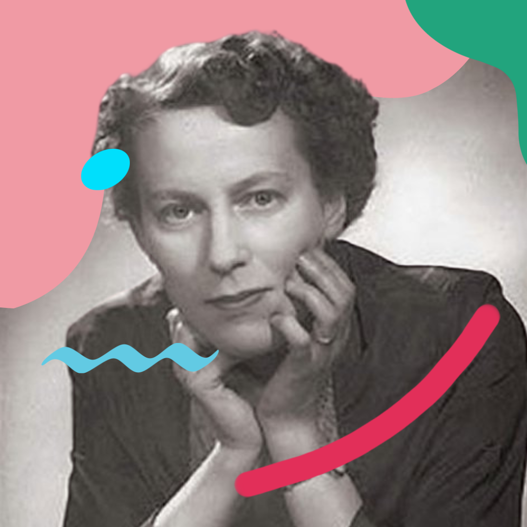 A black and white image of Ruth Gupps. Her face rests in her two hands.
