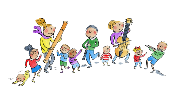 A colourful illustration of Big Ears Little Ears players and participants.