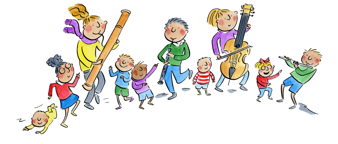 A colourful illustration of Big Ears Little Ears players and participants.