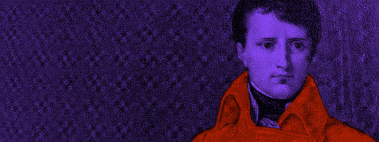 A vibrant image of Napoleon, as he looks straight ahead with a stern expression.